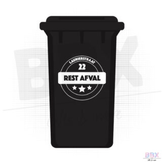 Containersticker 'Cirkel met straatnaam en soort afval' (Rest Afval) door BBX Gifts & More