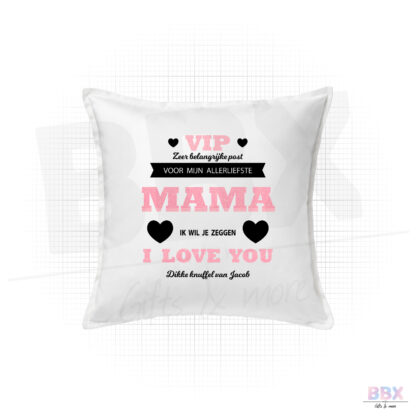Kussenhoes 'Voor mijn allerliefste mama' (Wit) (Glitter Roze) door BBX Gifts & More