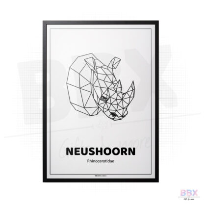 Poster 'Geometrische Neushoorn' (Met Tekst) door BBX Gifts & More