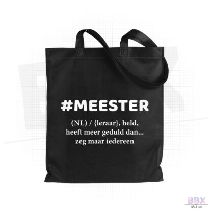Shopper Tas 'Hashtag Meester' (Zwart) door BBX Gifts & More
