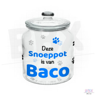 Snoeppot 'Deze snoeppot is van Baco' (Groot) (Zwart met blauw) door BBX Gifts & More