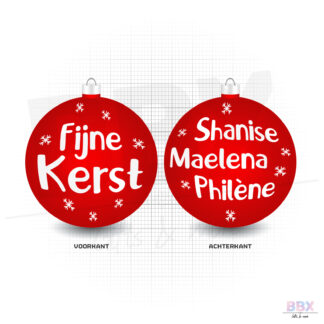Kerstbal 'Fijne Kerst met namen' (Rode bal met witte tekst) door BBX Gifts & More