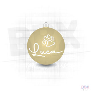 Kerstbal 'Naam met hondenpoot' (Champagne bal met witte tekst) door BBX Gifts & More