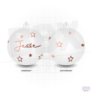 Kerstbal 'Naam met sterren' (Witte bal met rose gouden tekst) door BBX Gifts & More