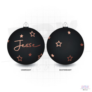 Kerstbal 'Naam met sterren' (Zwarte bal met rose gouden tekst) door BBX Gifts & More