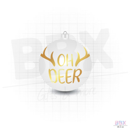 Kerstbal 'Oh deer' (Witte bal met gouden tekst) door BBX Gifts & More