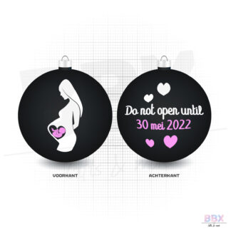 Kerstbal 'Zwangere vrouw' (Zwarte bal met witte en roze tekst) door BBX Gifts & More