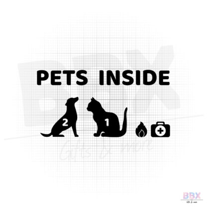 Huisdierensticker 'Pets inside met nummers en iconen' (Zwart) door BBX Gifts & More