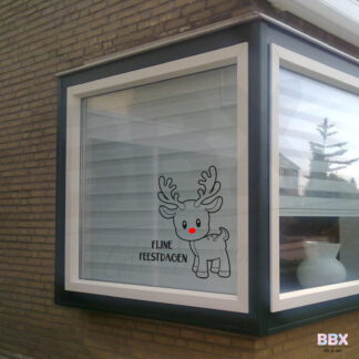 Raamsticker 'Fijne Feestdagen - Rendier met Rode Neus' (Zwart) door BBX Gifts & More
