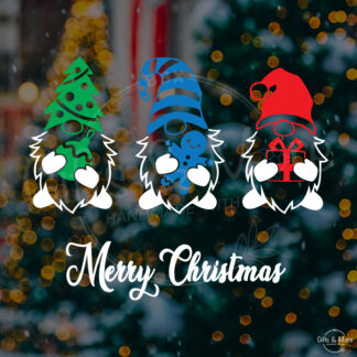 Raamsticker Kerstmis 'Merry Christmas - 3 Gnooms' (Wit) door BBX Gifts & More