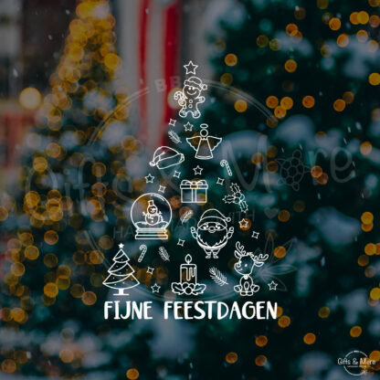 Raamsticker Kerstmis 'Fijne Feestdagen - Kerstboom van Figuurtjes' (Wit) door BBX Gifts & More