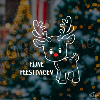 Raamsticker Kerstmis 'Fijne Feestdagen - Rendier met Rode Neus' (Wit) door BBX Gifts & More