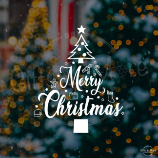 Raamsticker Kerstmis 'Merry Christmas in de Kerstboom' (Wit) door BBX Gifts & More