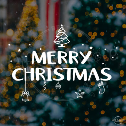 Raamsticker Kerstmis 'Merry Christmas - Kerstboom en Figuurtjes' (Wit) door BBX Gifts & More