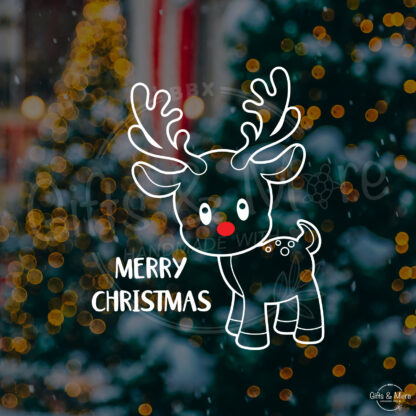 Raamsticker Kerstmis 'Merry Christmas - Rendier met Rode Neus' (Wit) door BBX Gifts & More