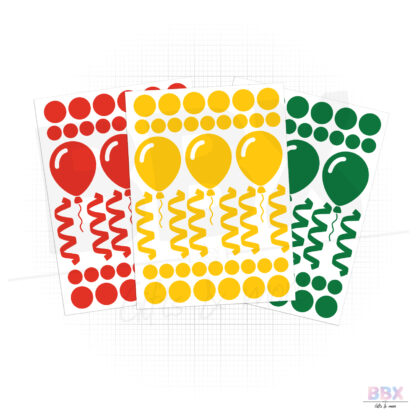 Raamsticker 'Losse vellen met serpentines, confetti en ballonnen' (3 kleuren) door BBX Gifts & More