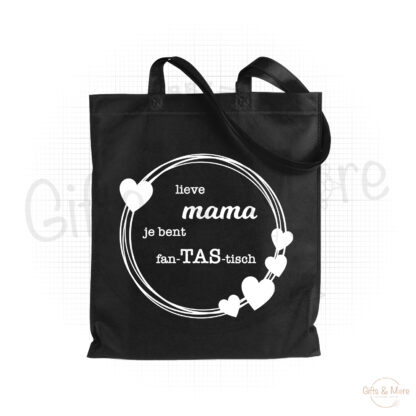 Shopper Tas 'Lieve mama, je bent fan-TAS-tisch' (Zwart) door BBX Gifts & More