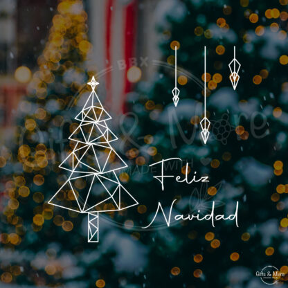 Raamsticker Kerstmis 'Feliz Navidad - Geometrische Kerstboom' (Wit) door BBX Gifts & More