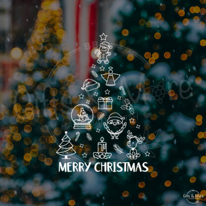 Raamsticker Kerstmis 'Merry Christmas - Kerstboom van Figuurtjes' (Wit) door BBX Gifts & More